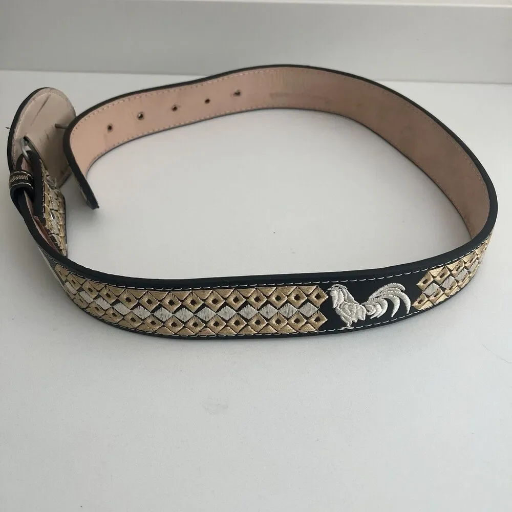 Mexican Piteado Rooster Gallo Embroidered Leather Belt Western Charro Size 38